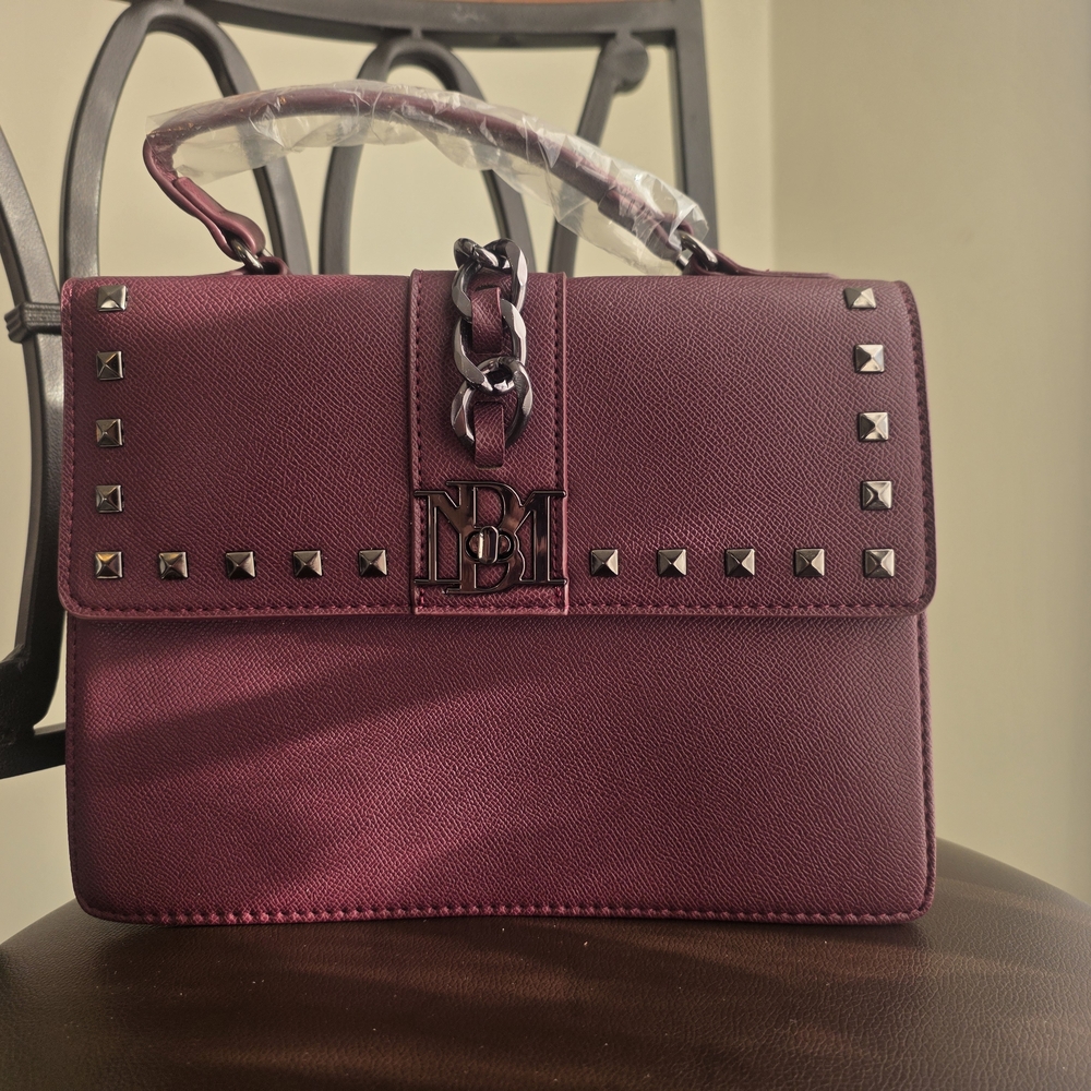 NWT Badgley Mischka Satchel with Studs In Plum